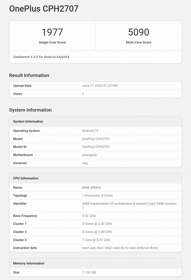 وان پلاس Nord 5 در Geekbench ظاهر شد