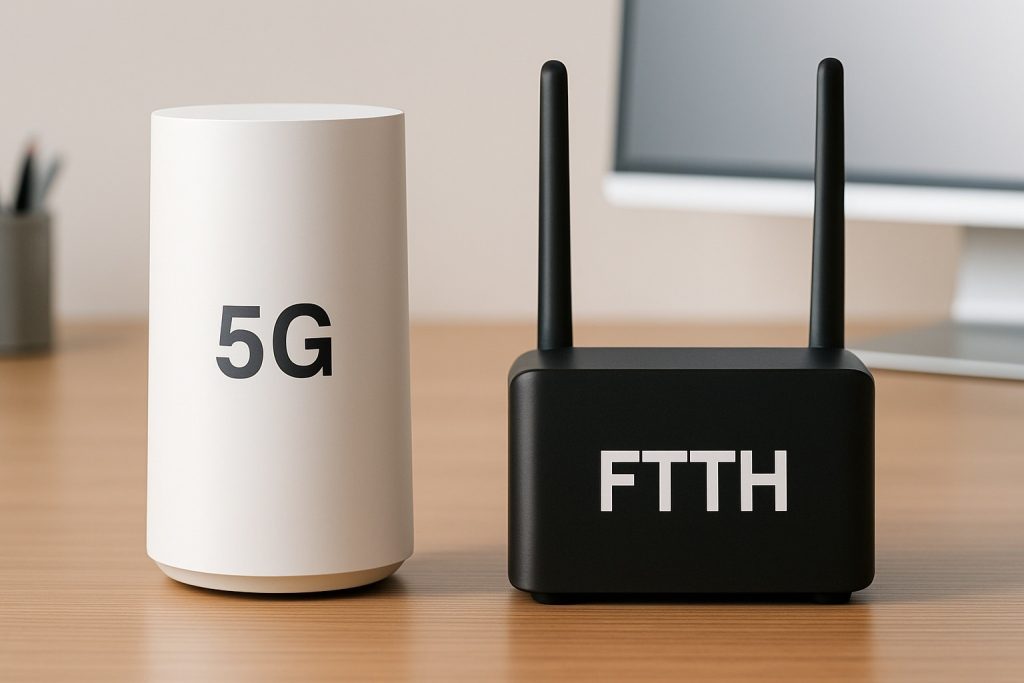 مقایسه کامل فیبر نوری و 5G | سرعت، پوشش، هزینه (1404)