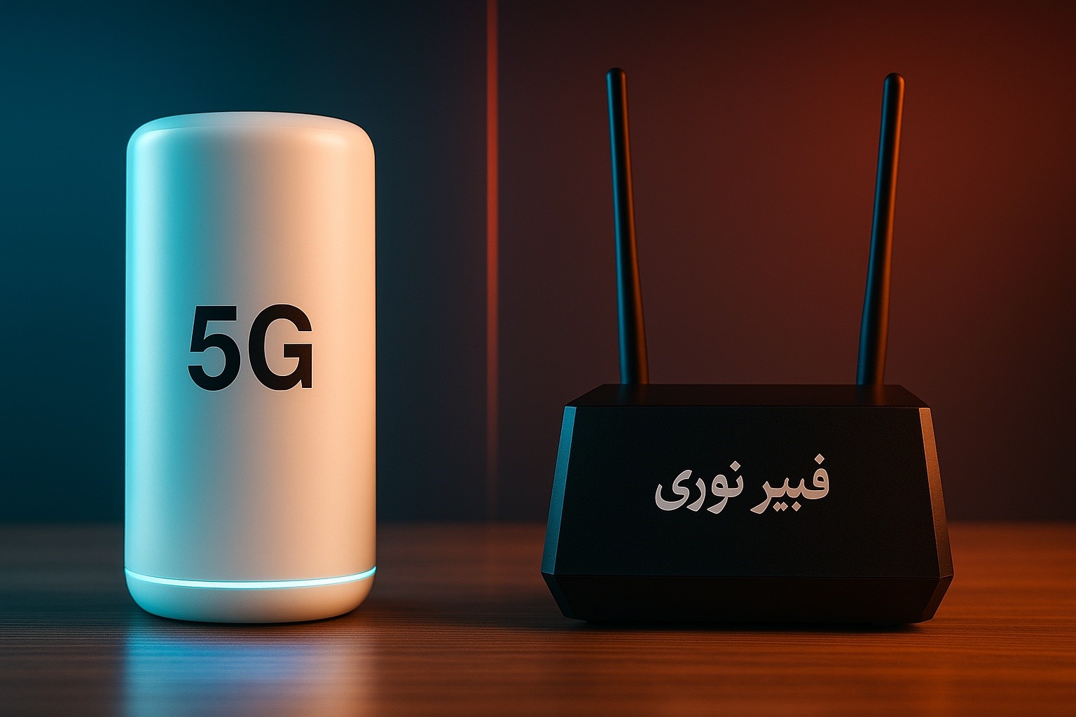 مقایسه کامل فیبر نوری و 5G | سرعت، پوشش، هزینه (1404)