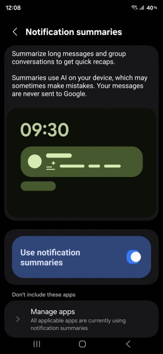 خلاصه‌سازی اعلان‌ها با هوش مصنوعی در One UI 8.5