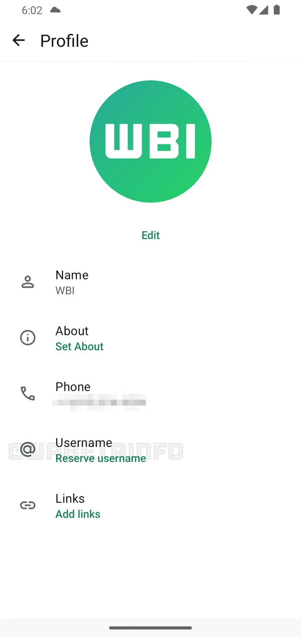 نام کاربری واتس‌اپ